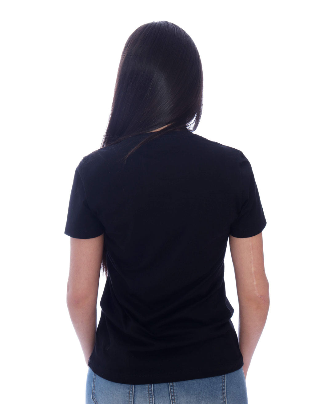 Blooming Love Tee – Black Crewneck Short Sleeves T-Shirt with White Heart Veve Graphic