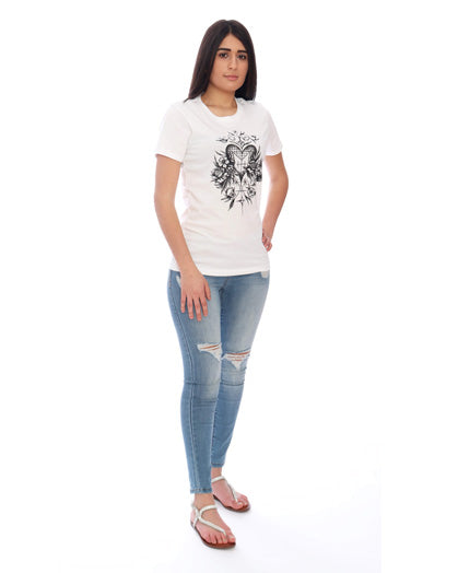 Blooming Love T-Shirt – White Crewneck Short Sleeves Tee with Black Heart Veve Graphic