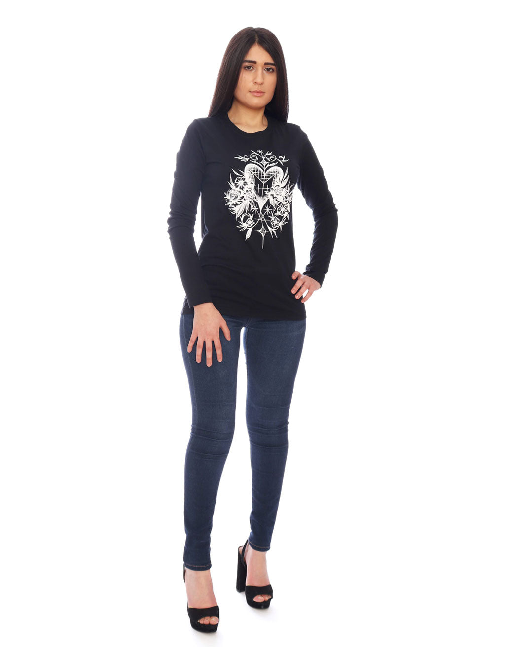 Blooming Love Tee – Black Crewneck Long Sleeves