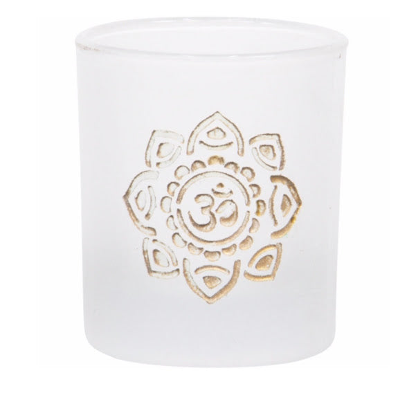 Gold Om Flower – Etched Glass Votive Holder