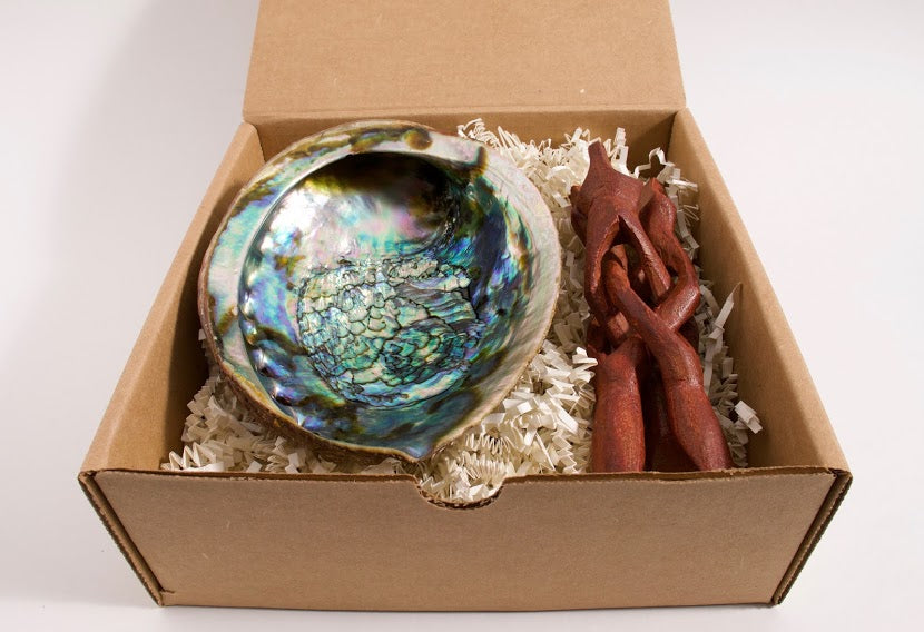 Large Abalone Shell with Wooden Stand Set