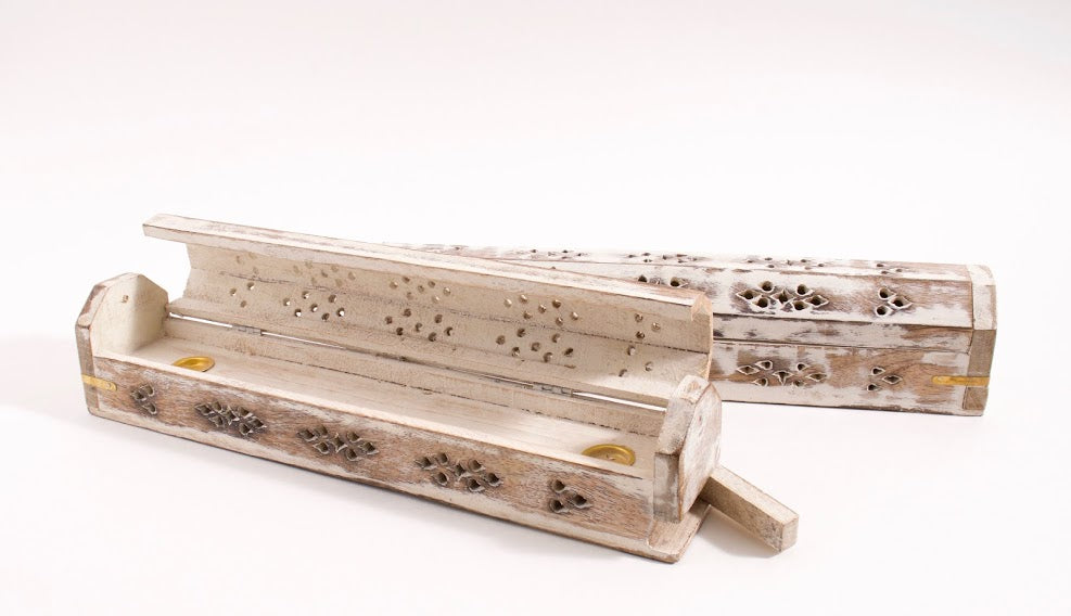 Wooden Box Incense Burner Set – Whitewash +Incense Set