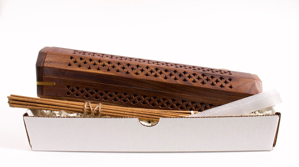 Wooden Box Incense Burner Set – Brown + Incense Set