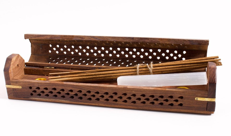 Wooden Box Incense Burner Set – Brown + Incense Set